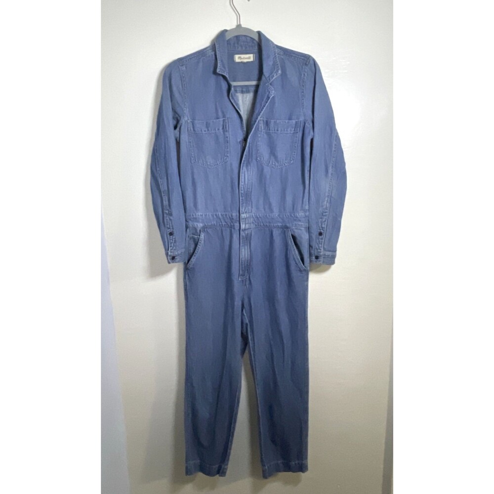 Madewell Womens Coverall Jumpsuit Jean Small Denim Cotton Linen Ankle Blue Zip - Picture 2 of 9